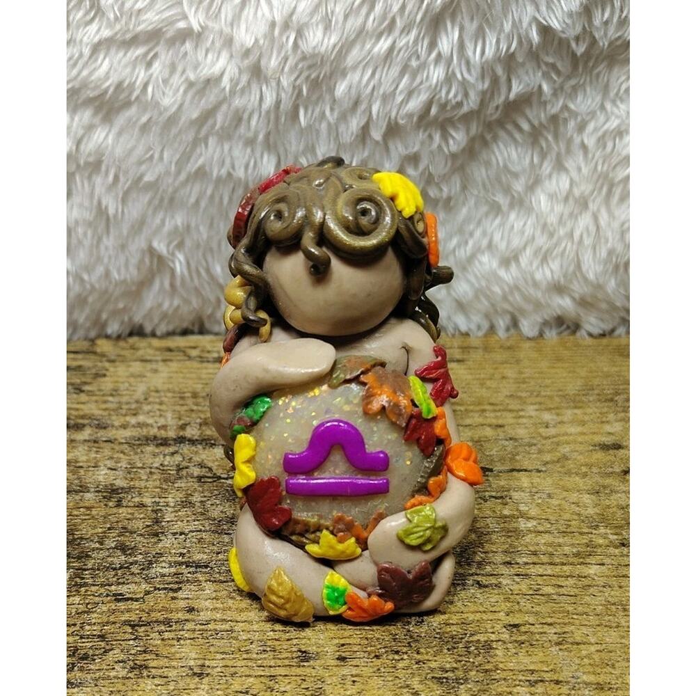 OOAK Libra Goddess Figurine Polymer Clay Signed Ellie Zodiac Fall Decor